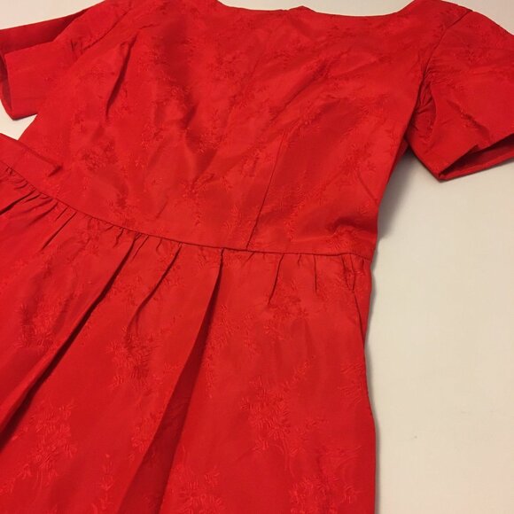 Vintage 50s Red Brocade Cocktail Party Dress Christmas Holidays MCM (IB) - Picture 11 of 16
